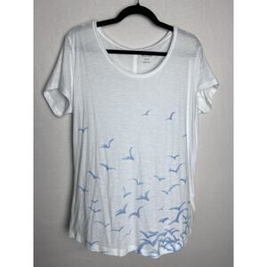 Columbia Women's White Blue Seagull Print Short Sleeve T-Shirt Size XL